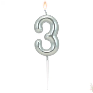 Süsle Bebek ve Parti 3 Rakam Gümüş Mum