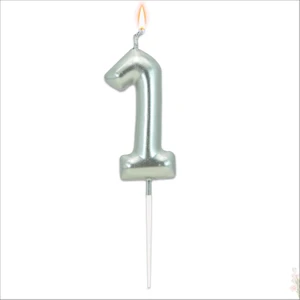 Süsle Bebek ve Parti 1 Rakam Gümüş Mum