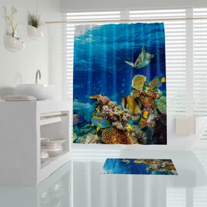 Tropik Home Akvaryum Desen Banyo PERDESI-180X200 cm Duş Perdesi, Dijital Baskılı Tek Kanat Küvet Perdesi