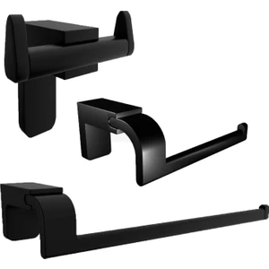 Siyah Paslanmaz Lux 3 Lü Banyo Seti Açık Tuvalet Kağıtlık, Bornozlık, Solo Havluluk