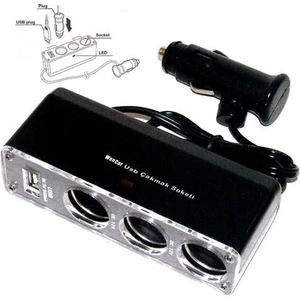 JPN-004 3 Port Siyah Çakmaklık Çoklayıcı USB Şarj