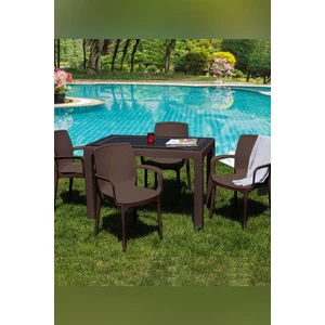 Çavdar Group Rattan 70 x 120 cm Camlı Bahçe Balkon Teras Masa Takımı 4'lü Sandalye