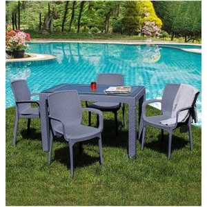 Çavdar Group Rattan 70 x 120 cm Camlı Bahçe Balkon Teras Masa Takımı 4'lü Sandalye