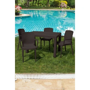 Çavdar Group Violet Rattan 70 x 120 cm Camsız Bahçe Balkon Teras Masa Takımı 4'lü Sandalye