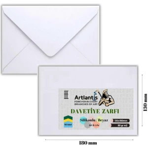 Zarf 13X18 Davetiye Zarfı Beyaz 50'li 1 Paket Artlantis Beyaz Davetiye Zarfı 13*18 50'li 1 Paket