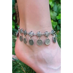 Fildişi Aksesuar Antik Gümüş Kaplama Tek Sıra Desenli & Tuğra Şekilli Kadın Halhal