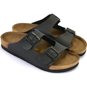 Lens Erkek Siyah Çift Toka Günlük Terlik V2