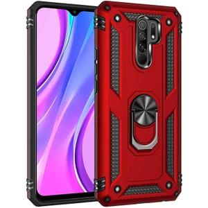 Xiaomi Redmi 9 Uyumlu Kılıf Stand Yüzüklü Kapak Military Metal Solid Ring Case