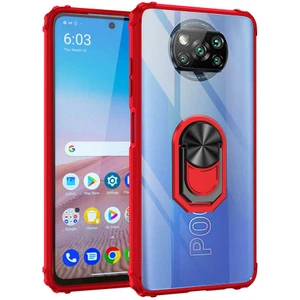 Xiaomi Poco X3 Gt Uyumlu Kılıf Standlı Yüzüklü Şeffaf Metal Ring Ultra Protective Case