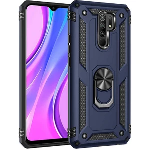Xiaomi Redmi 9 Uyumlu Kılıf Stand Yüzüklü Kapak Military Metal Solid Ring Case