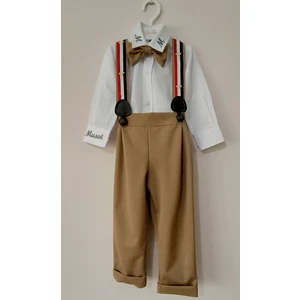 Moms And Babies Isme Özel Erkek Çocuk-Bebek Askılı Gömlekli Bal Renkli Pantolon Takımı
