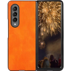 Samsung Galaxy Z Fold4 Turuncu Için Iki Renkli Litchi Doku Kılıfı( Yurt dışından )(Yurt Dışından)