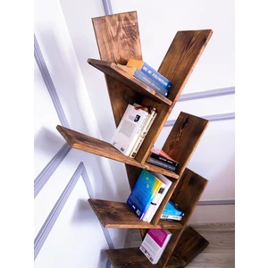 Garden Wood Doğal Ahşap 7 Raflı Zikzak Çok Amaçlı Kitaplık/Düzenleyici/Organizer
