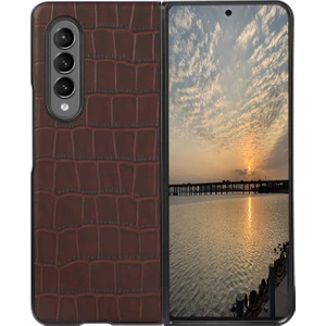 Samsung Galaxy Z Fold4 Kahverengi Için Timsah Doku Telefon Kılıfı( Yurt dışından )