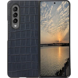 Samsung Galaxy Z Fold4 Mavi Için Timsah Doku Telefon Kılıfı( Yurt dışından )