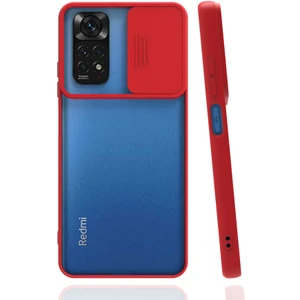 Kzy Xiaomi Redmi Note 11S Global Kapak Lensi Açılır Kapanır Kamera Korumalı Silikon Kılıf - Kırmızı