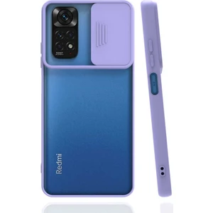 Kzy Xiaomi Redmi Note 11S Global Kapak Lensi Açılır Kapanır Kamera Korumalı Silikon Kılıf - Lila