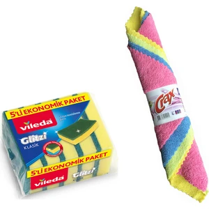 Vileda Glitzi Klasik 5'li Bulaşık Temizlik Süngeri  30 cm 4'lü  Mikrofiber Bez Seti