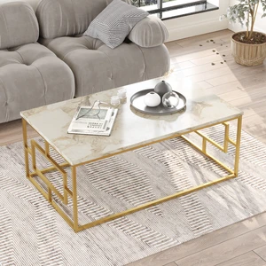 Robin Home Atlantis Gold Metal Orta Sehpa Mermer Desen