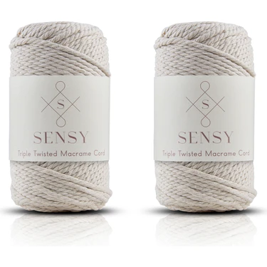 Sensy Premium 3 Büküm  500 gr 2'li Set Makrome Ipi 3mm Üç Büküm Taranan Makrome Halat Ip