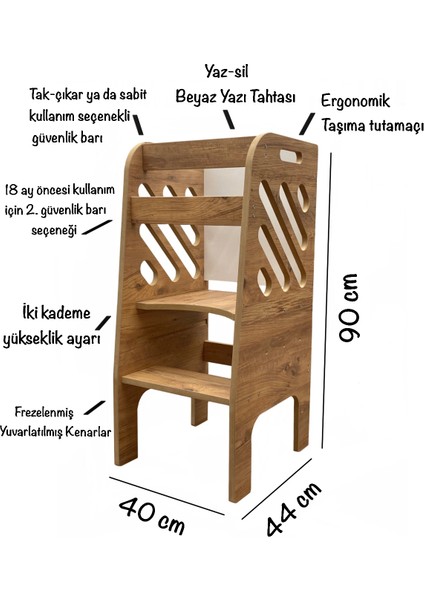Montessori Yükseklik Ayarlı Beyaz Yazı Tahtalı Öğrenme Kulesi / Montessori Learning Tower modelleri