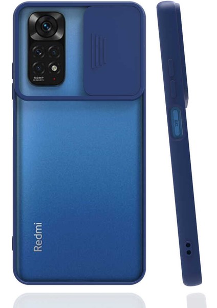 Xiaomi Redmi Note 11S Global Kapak Lensi Açılır Kapanır Kamera Korumalı Silikon Kılıf - Lacivert