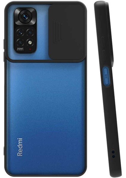Xiaomi Redmi Note 11S Global Kapak Lensi Açılır Kapanır Kamera Korumalı Silikon Kılıf - Siyah