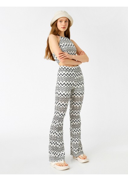 Ispanyol Paça Pantolon Desenli Yüksek Bel