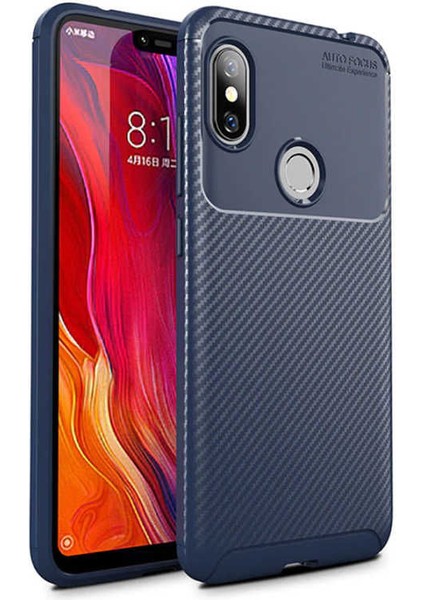 Xiaomi Redmi Note 6 Pro Kılıf Negro Karbon Desing Focus Silikon Lacivert