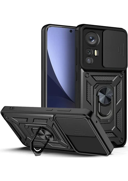 Xiaomi Mi 12 Pro Uyumlu Kılıf Kamera Korumalı Sürgülü Yüzüklü Armor Military Tank Zırhlı