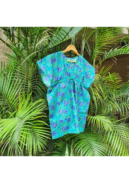 Turkındıa Turkuaz / Mavi Kaftan Elbise Pareo (8-10 Yaş)- Kız Çocuk