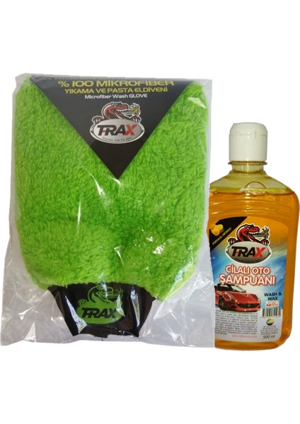 Araba 100% Mikro Fiber Havlu Yıkama Eldiveni + Oto Cilalı Araç Şampuanı 500 ml