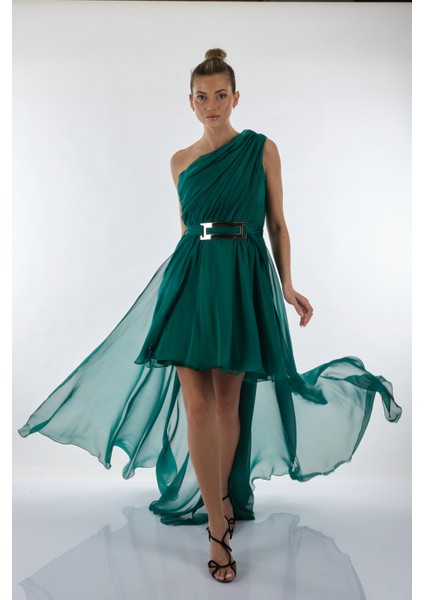 Tek Omuz Midi Şifon Oversize Elbise - Özel Günler İçin modelleri