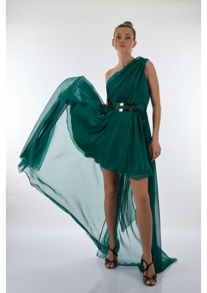 Tek Omuz Midi Şifon Oversize Elbise - Özel Günler İçin fırsatları