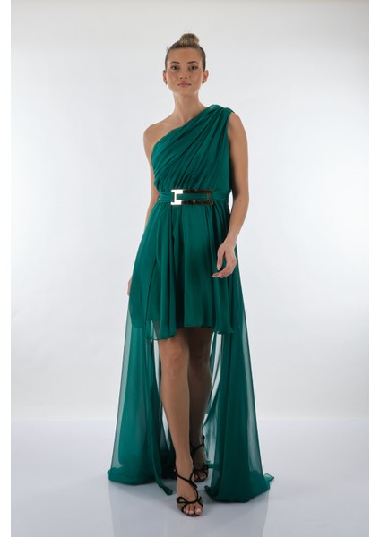 Tek Omuz Midi Şifon Oversize Elbise - Özel Günler İçin indirimleri