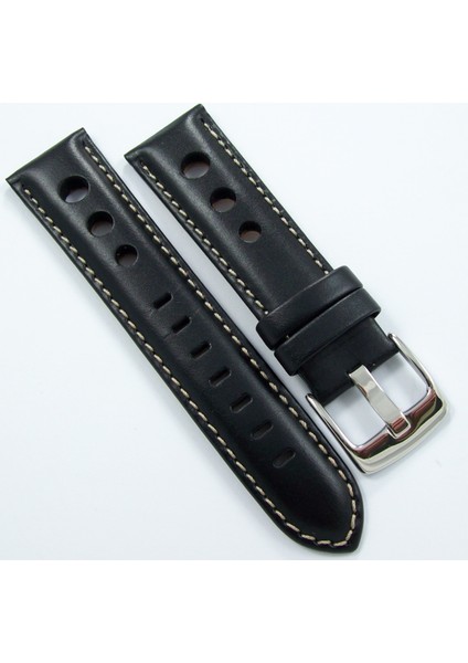 Bizon Siyah Deri Saat Kordonu 24MM Beyaz Dikişli Delikli Kayışı S modelleri