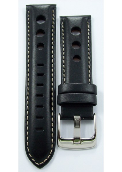 Bizon Siyah Deri Saat Kordonu 24MM Beyaz Dikişli Delikli Kayışı S indirimleri
