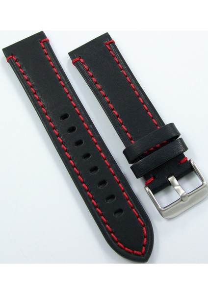 Bizon Siyah Deri Saat Kordonu 24MM Kırmızı Spor Dikişli Kayışı Dü modelleri