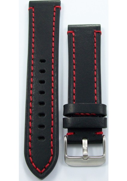 Bizon Siyah Deri Saat Kordonu 24MM Kırmızı Spor Dikişli Kayışı Dü indirimleri