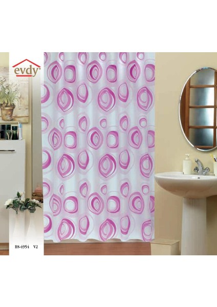 Evdy Banyo Duş Perdesi 4954 Çift Kanat Pembe 2X110X200