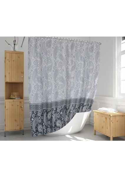 Banyo Perdesi 1x110x200 Tek Kanat Duş Perdesi Halka Hediyeli Duşakabin Perdesi 2102 Gri