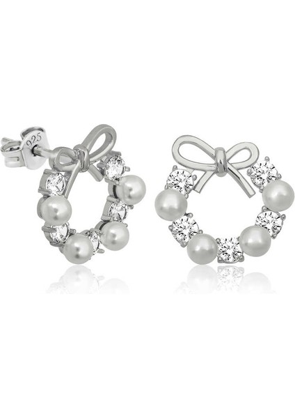 Gümüş Inci Kurdele Çivili Kadın Küpe