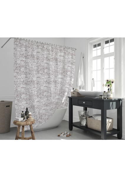 Kahverengi Banyo Perdesi-Halkalı Su Geçirmez Duş Perdesi 180X200 C Halkalı Polyester Kumaş Duş Perde fiyatları