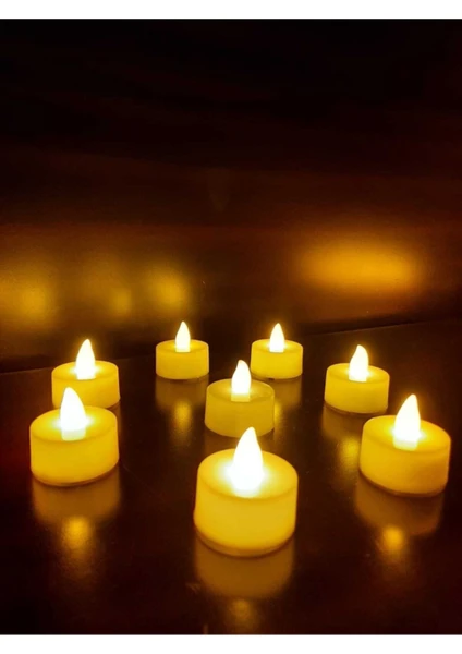 Hyd 8 Adet LED Mum Tealight Sarı Işık Pilli ( Piller Dahil )