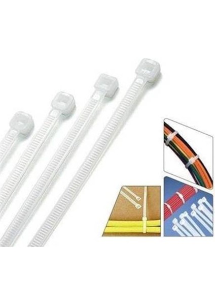 2.5*100 mm - 10 Cm Kablo Bağı Cırt Kelepçe Beyaz 100 Adet