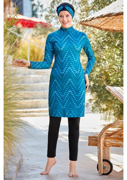 Kadın Likralı Uzun Kollu Tam Kapalı Tesettür Mayo 0500 Siyah