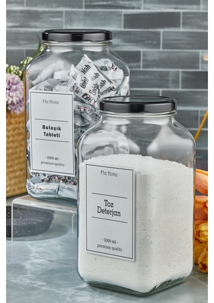 Toz Deterjan - Bulaşık Tableti Ikili Set 3000 ml Cam Kavanoz