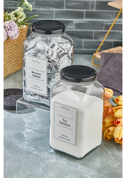 Toz Deterjan - Bulaşık Tableti Ikili Set 3000 ml Cam Kavanoz