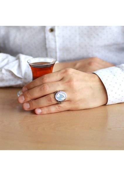 Bağa Üzerine Sedef Kakma Vav Motifli El Işçiliği 925 Ayar Gümüş Yüzük/1
