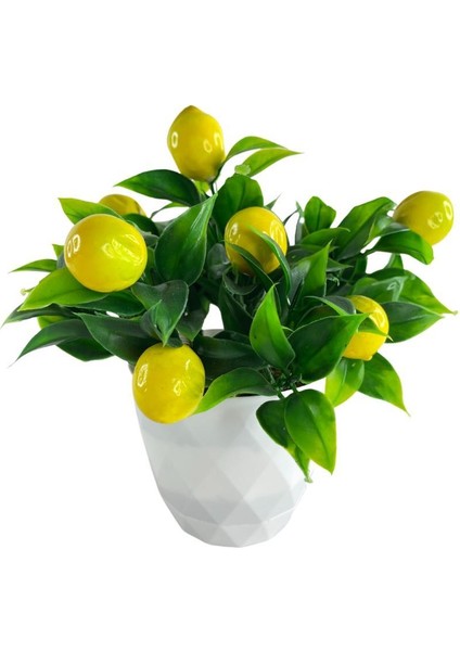 Yapay Çiçek Beyaz Saksıda Limon Demeti Dekoratif Masa Çiçeği